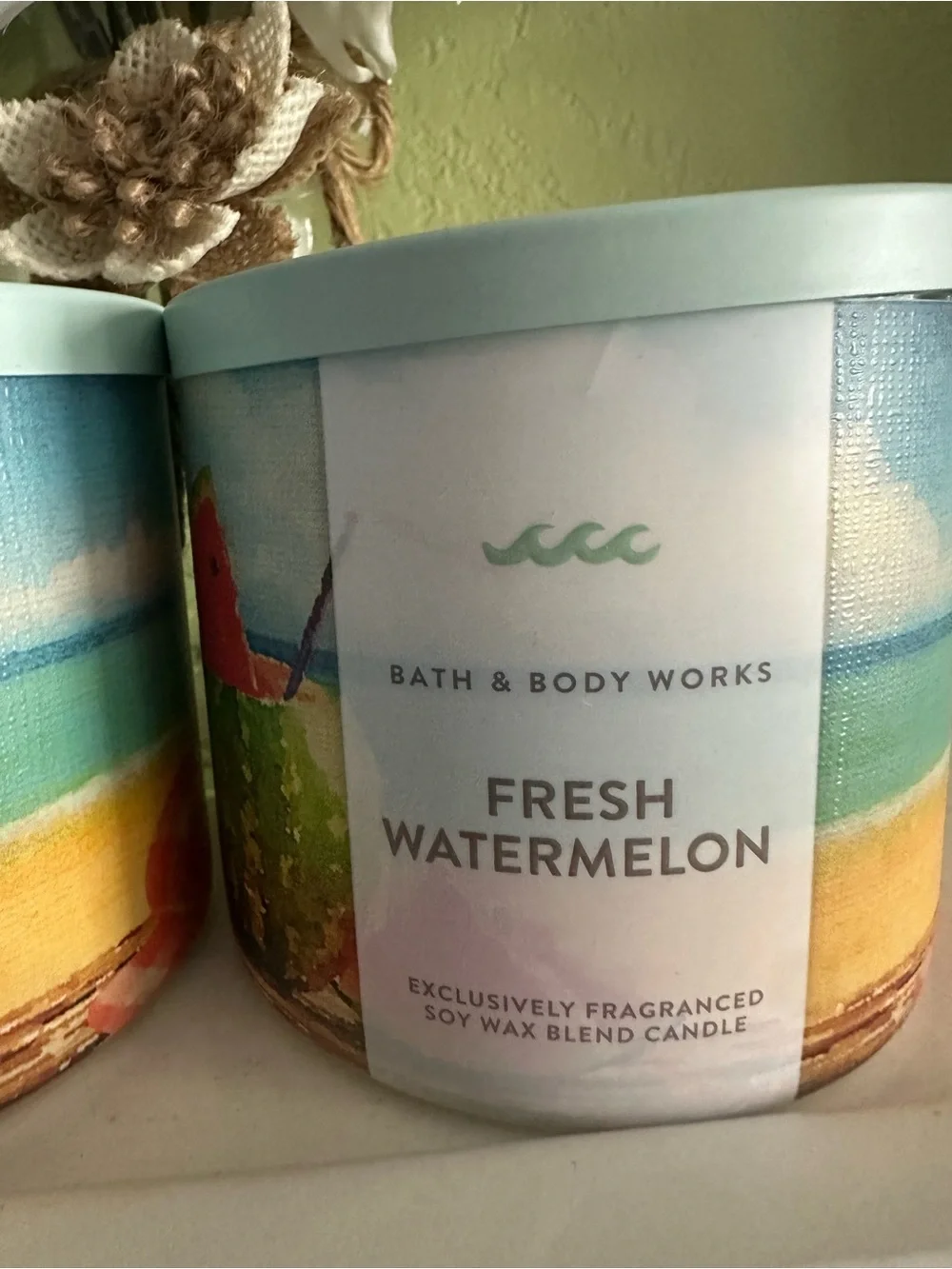 Bath & Body Works Fresh Watermelon Scented Candle X2- Mint Lid